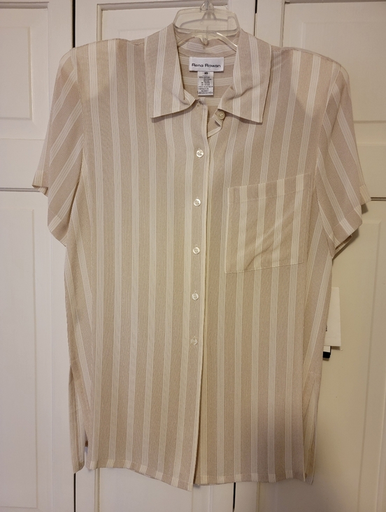 Rena Rowan Tops - Rena Rowan Women’s Beige Stripe Short-Sleeve Shirt Size 10 NWT